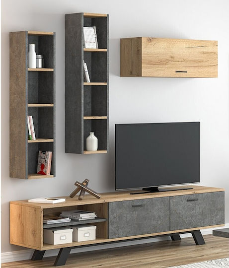 Living Room TV Unit Walnut Made of Solid Wood Model 62
