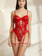 Women’s Bodysuit Leather Look Red with Garters