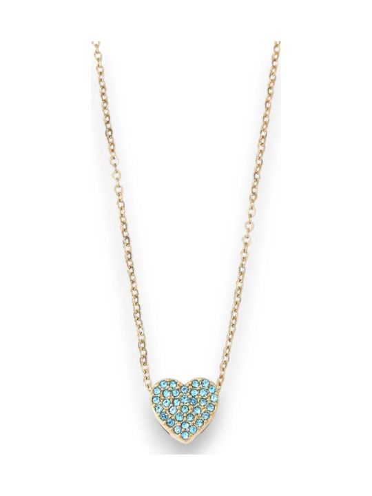 Charmy Necklace with design Heart from Gold Plated Steel with Zircon