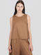 Γυναικείο Crop Top Βαμβακερό Αμάνικο Taupe