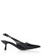 Leather Black Medium Heels with Strap
