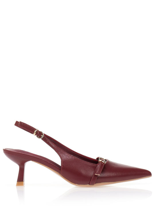 Tsoukalas Leather Burgundy Medium Heels with Strap