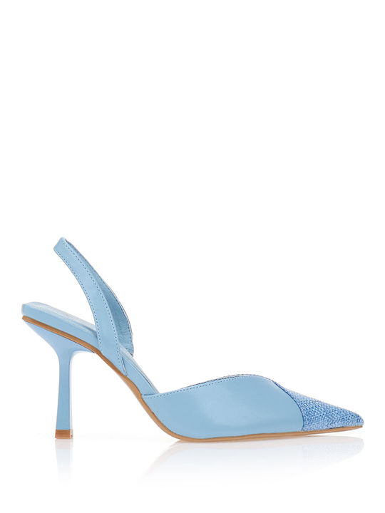 Tsoukalas Pointed Toe Blue High Heels with Strap