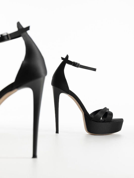 Bozikis Stoff Sandalen Schwarz