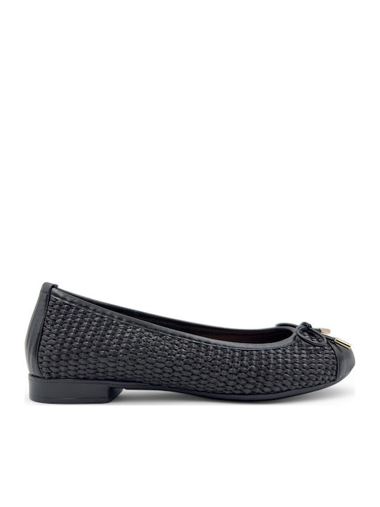 Rolling Steps Shoes Δερμάτινες Γυναικείες Μπαλαρίνες σε Μαύρο Χρώμα