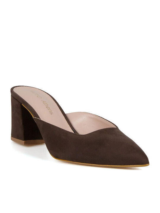 Suede Mules with Heel in Brown Color