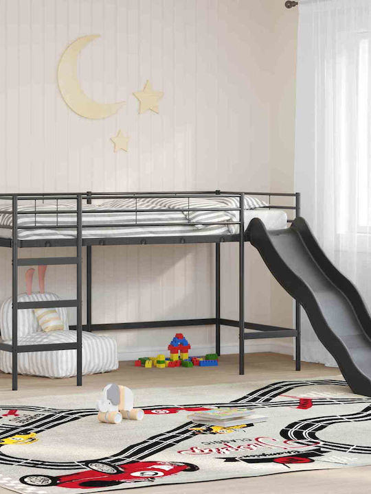 Pat Pentru Copii Tip Loft Bed Single Negru Pentru Saltea 90x200cm
