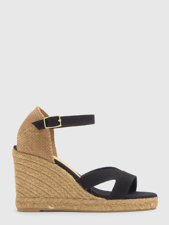 8 001 Women's Leather Platform Espadrilles Black