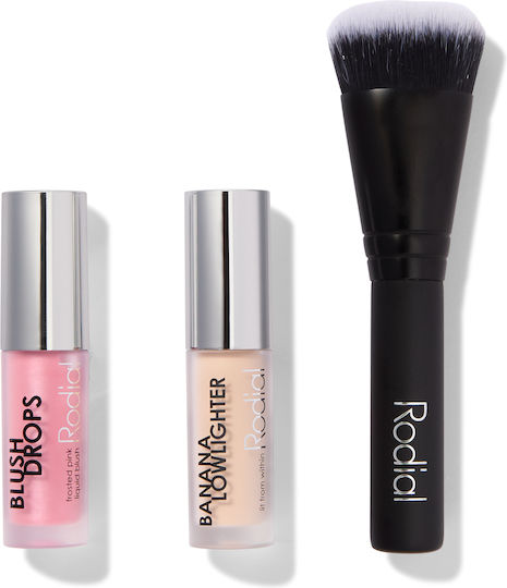 Set Crăciun 2024 Rodial Blush Drops Finish Radiant Fard Lichid Roz Înghețat 15 Ml + Banana Lowlighter Iluminator Lichid Highlighter Față 1.6 Ml + Pensulă Mini Buffing Fond De Ten Nr 10