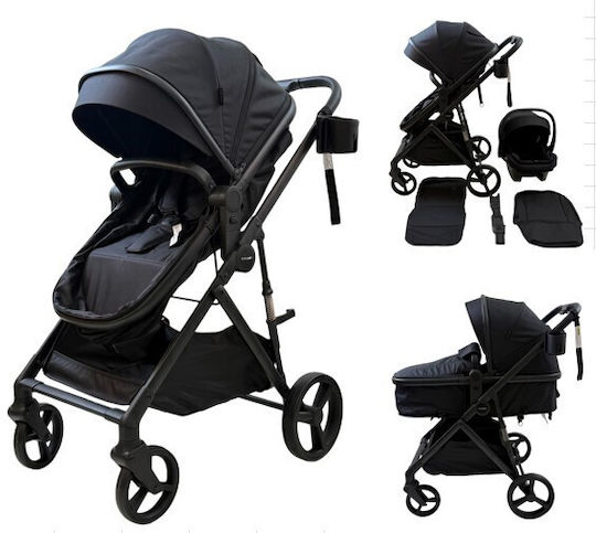 ForAll Fun Baby Star Adjustable 3 in 1 Baby Stroller Suitable for Newborn Black
