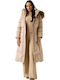 Women's Long Puffer Jacket for Winter with Hood Cemento Multi