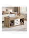 Rectangular Central Wooden Coffee Table with Lifting Mechanism and Beige Drawers W100xD50xH48.5cm