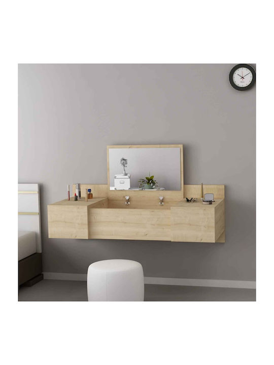 SteweHome Wandmontierter Schminktisch mit Spiegel, Eichenholz, Make-up-Tisch, Klappspiegel