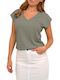 Women's Blouse with V Neckline Olive