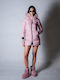 Women's Long Puffer Jacket Waterproof for Winter with Hood Pink