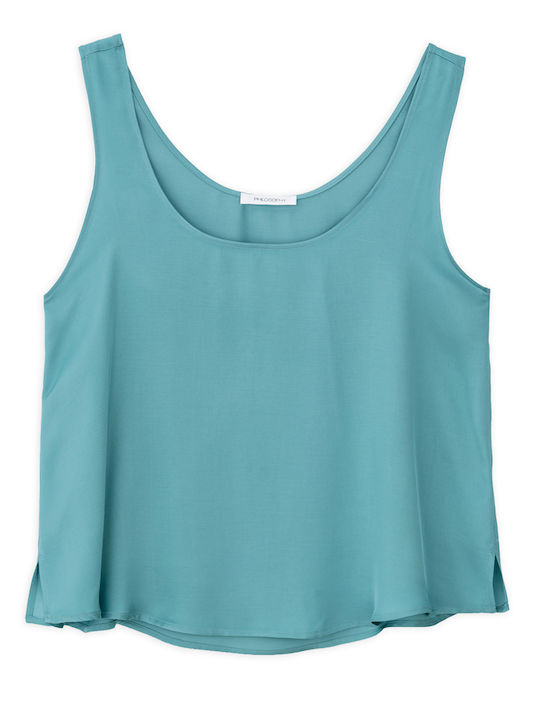 Women's Crop Top Satin Sleeveless Teal
