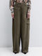 Damen Stoff Cargo Hose in Weitem Schnitt Khaki