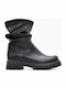 Leder Damen Stiefeletten mit Hohem Absatz Schwarz