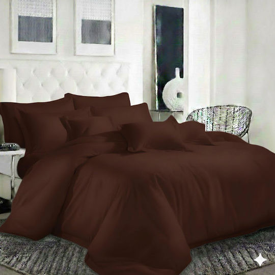 Duvet Cover Set Cotton Queen with 2 Pillowcases 240x260 Coffee