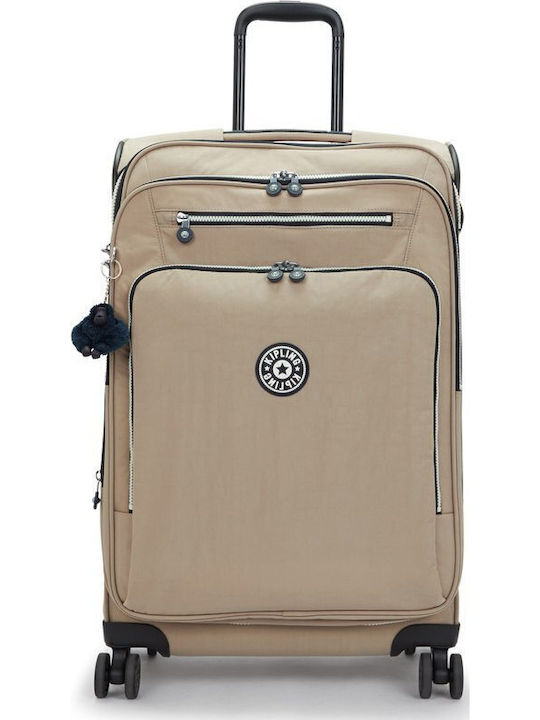 Kipling Youri Spin Medium Fabric Suitcase Soft Taupe Combo with 4 Wheels Height 68cm