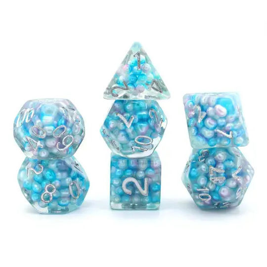 Suegao Set 7 Zaruri Colorate Rotunde Jocuri de Rol Albastre Argintii