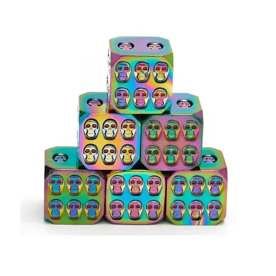 Suegao Set 6 D6 Solid Metal Skull Dice Role-playing Games Rainbow