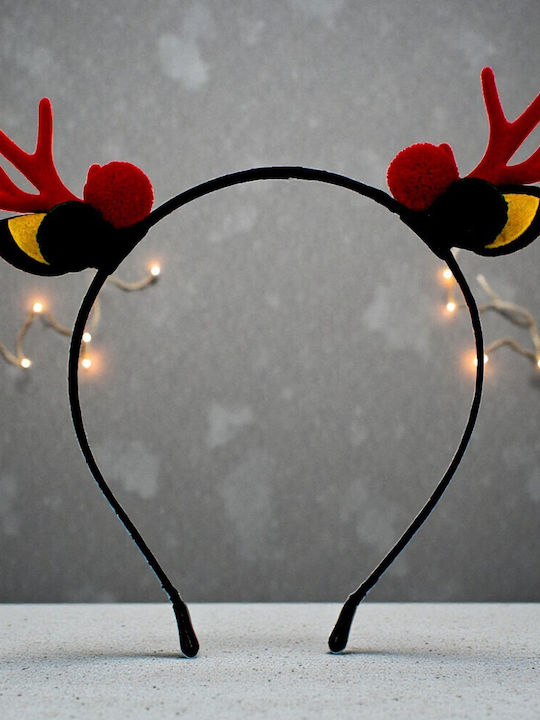 Christmas Red Reindeer Headband Pom Pom Ears 1epx3174