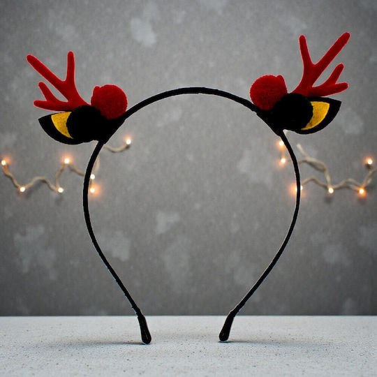 Christmas Red Reindeer Headband Pom Pom Ears 1epx3174
