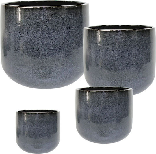 Set of 4 Clay Anthracite Round Plant Pots S:φ17x14.5 M:φ22x19 L:φ28.5x24.4 XL:φ35x30cm 63/pcs