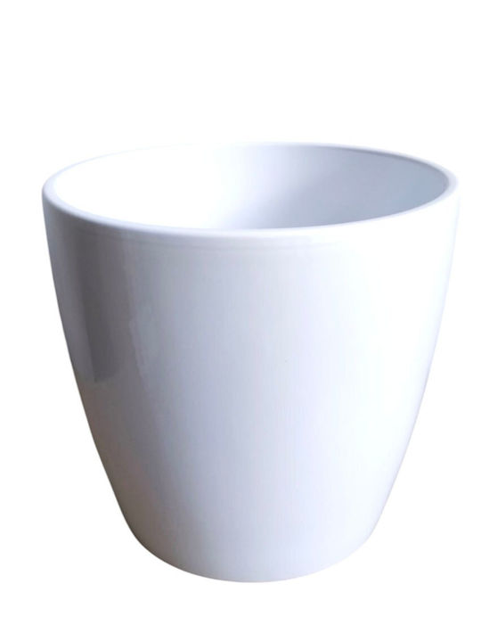White Glossy Clay Plant Pot H 19 cm W 20