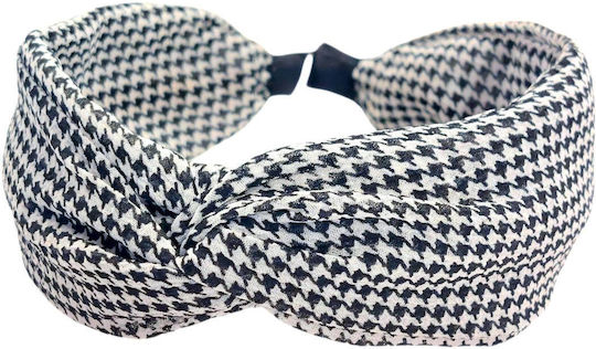 Damen Haar Stirnband Dickes Großes Stoff Haar Karos Weiß-Schwarz Made In Greece