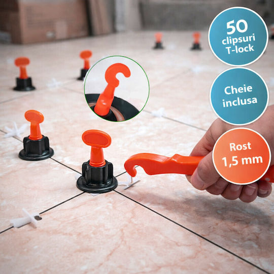 Pro Sistem De Nivelare Pentru Plăci Ceramice 50 Cleme T-lock Incluse Cheie Rost 1.5 Mm