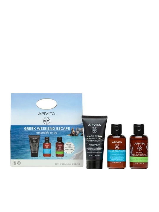 Apivita Tonic Mountain Tea Hautpflege-Set für Gesichtsreinigung, Feuchtigkeitsspendend & Körperreinigung 3 Stück
