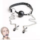 Smd Broken Will Silicone Breathable Ball Gag Chained Nipple Clamps Bdsm Set Φίμωτρο Σφιγκτήρες Θηλών Black