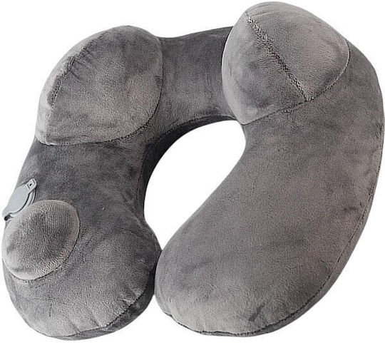 Inflatable Velvet Travel Pillow with Carrying Case 35x31x15cm Gray