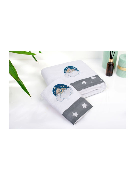 Dimcol Σετ Βρεφικές Πετσέτες 2τμχ Cloudy Bear White-grey Βάρους 400gr/m²