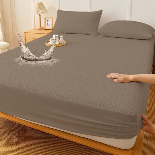 Pucioasa Protecție pentru Saltea Set cu Fețe de Pernă King Size Waterproof Maro 200x200cm