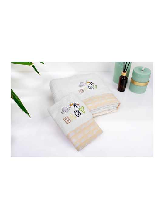 Dimcol Σετ Βρεφικές Πετσέτες 2τμχ Stork White-y...