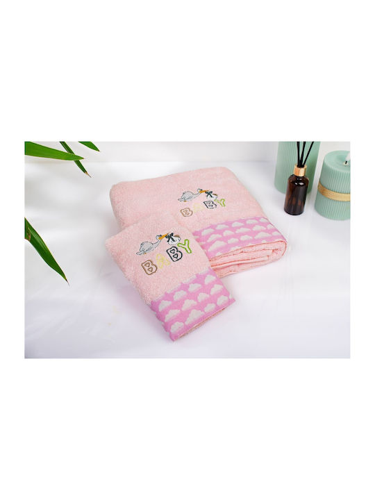 Dimcol Σετ Βρεφικές Πετσέτες 2τμχ Stork Pink Βά...