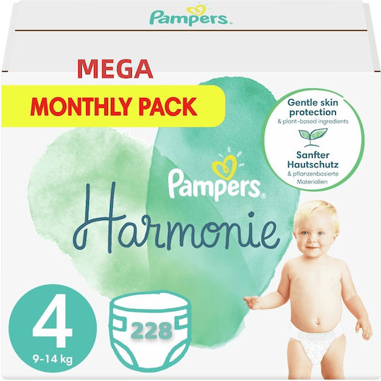 Scutece cu bandă adezivă Harmonie Pachet Lunar Nr. 4 pentru 9-14kg 228buc