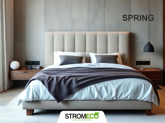 Pat Spring Semidublu Tapitat cu Material Bej Potrivit pentru Saltea 130x190cm