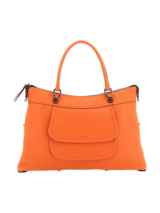 Leather Women's Shopper Shoulder Bag Orange