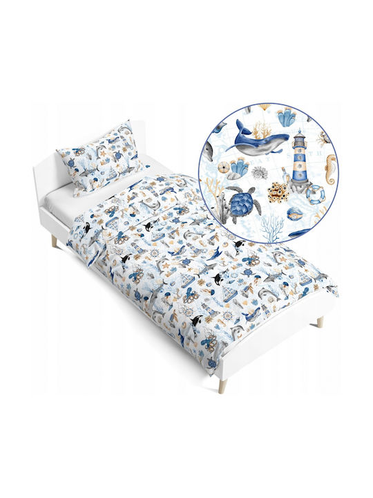 BabyMam Conținut set Husă de pilotă pentru copii Single cu față de pernă Bumbac Blue Ocean 140x200cm