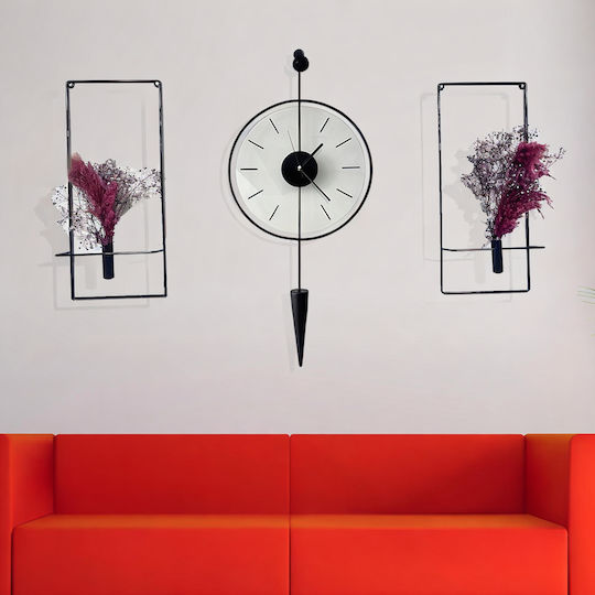 Set of 3 Metallic Black Wall Clocks Modern Design 40x90cm