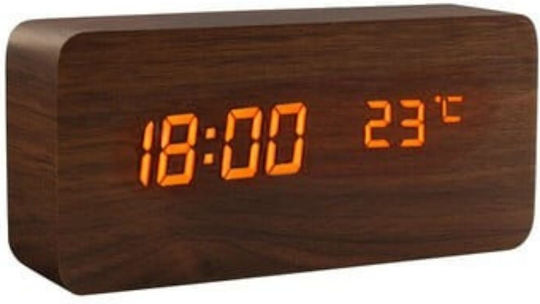 Uncle George Wooden Digital LED Table Clock with Alarm Brown 01.06.04-0004-BRWN (Various Colors)