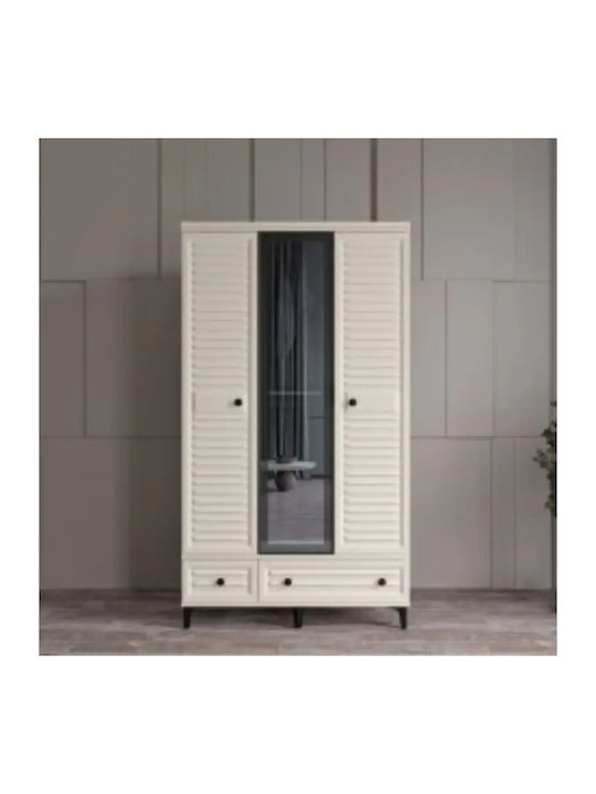 Triple Door Wardrobe Mirror & 2 Hanging Spaces White 118×53×210cm