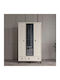 Triple Door Wardrobe Mirror & 2 Hanging Spaces White 118×53×210cm