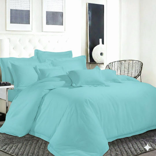 Duvet Cover Set Cotton Queen with 2 Pillowcases 240x260 Baby Blue