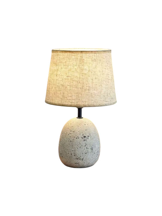 Ceramic Table Lamp for Socket E27 with Beige Shade and Gray Base