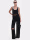 High Waist Women's Jean Trousers with Rips Black